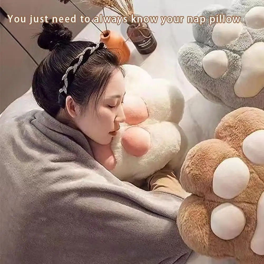 고양이 발 낮잠 담요, 귀여운 이중 목적 사무용품, 손 따뜻하게 베개, 에어컨 담요 쿠션
