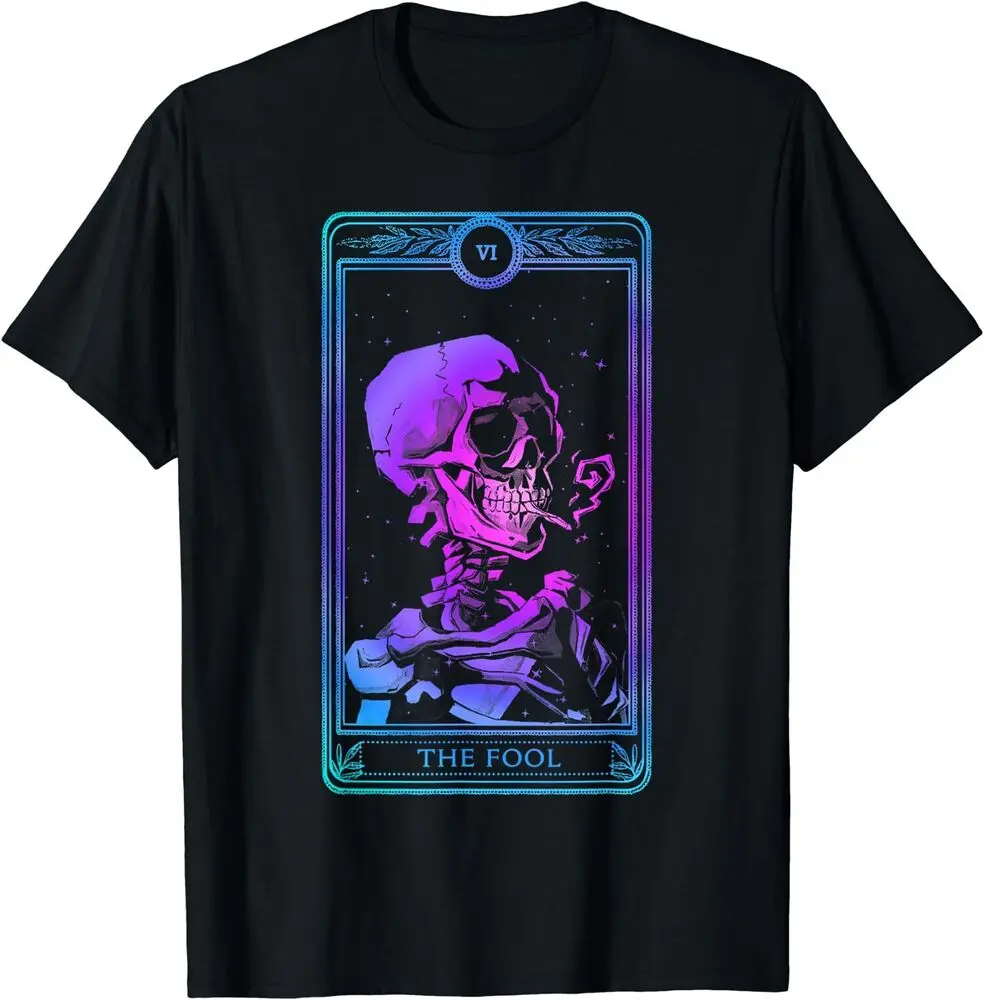 The Fool Smoking Skeleton Tarots Card Skull Pagan Witch Shirt Unisex T-shirts For Men Women Summer Tees Cotton Luxury Brand