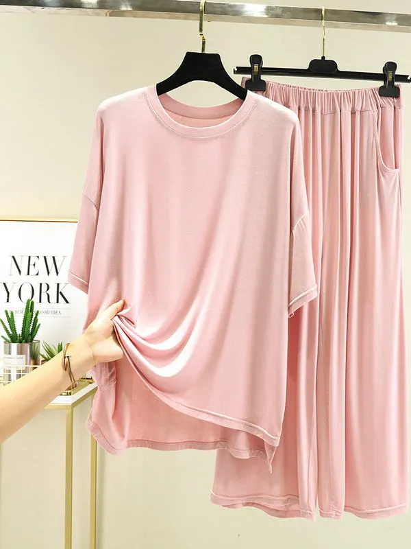 

Women's Casual Comfortable Pajama Set Spwear Ensemble Leisure Sle Mid-Sve round Ne Overhead oulder Relax Fit