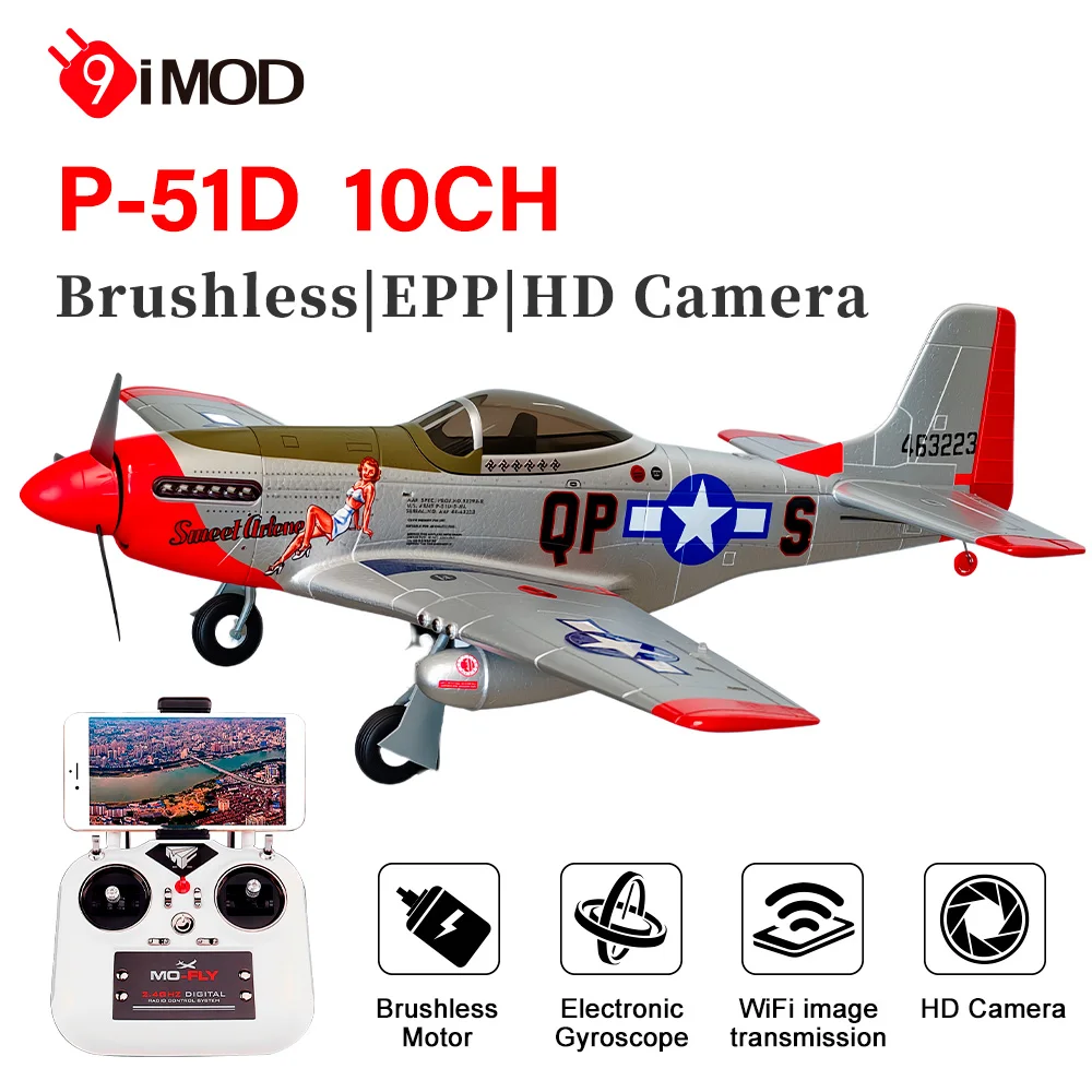 2026 9IMOD P-51D Plane 10 CH Brushless 1/16 HD Camera 6-Axis Gyro 3D 25min Flight Fight Plane