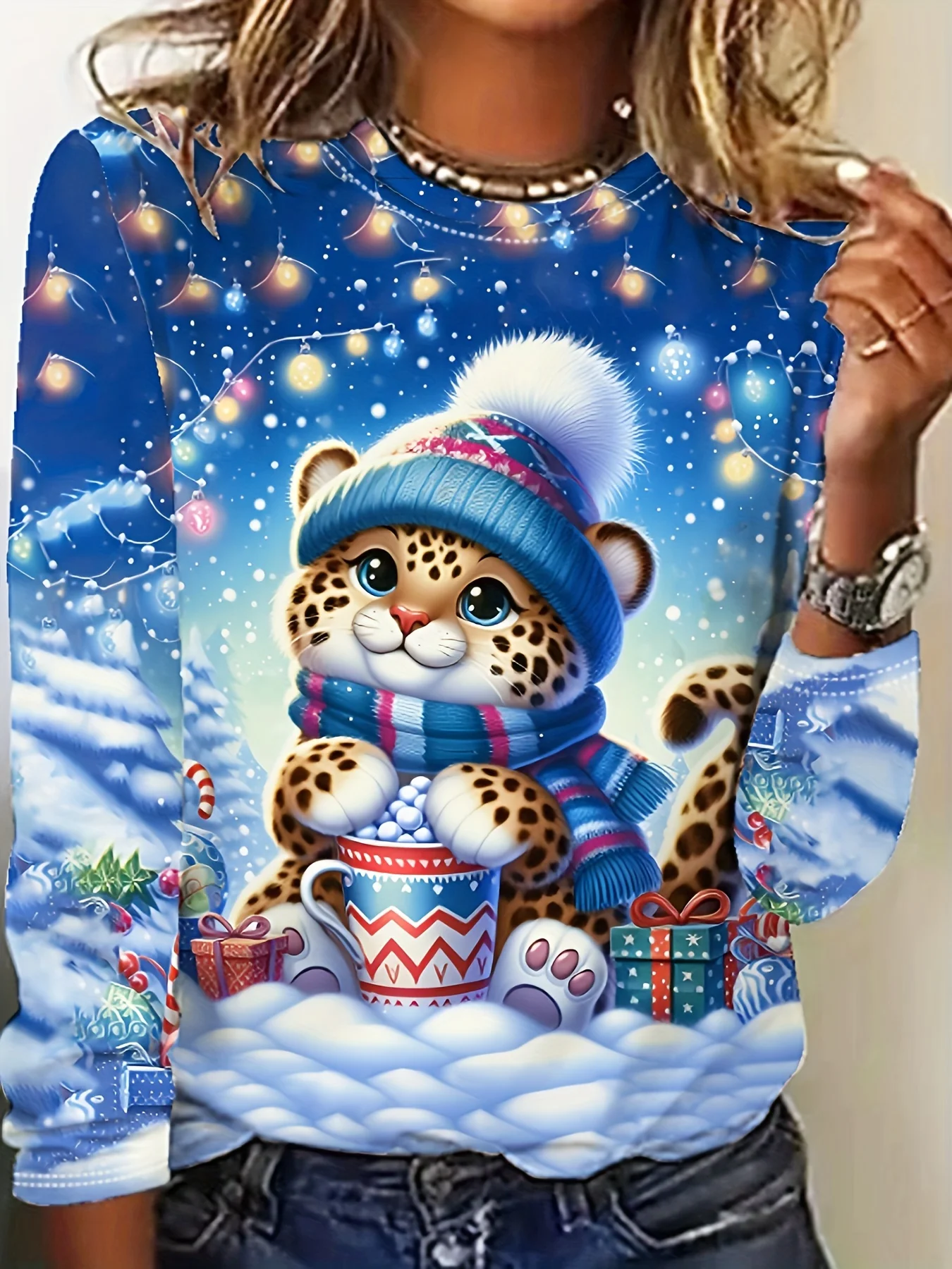 Fashion 3D Print Snowman Christmas Theme O-Neck Long Sleeve T-Shirts Womens Clothing Casual Y2K Clothes Harajuku Female Clothing