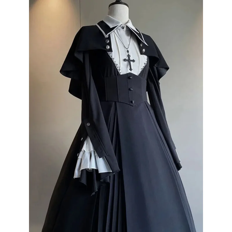 

Long Three Piece Set Cross Praise Lolita Dress Dark Autumn/Winter Halloween Sisters Style Cosplay Costume Phoebe