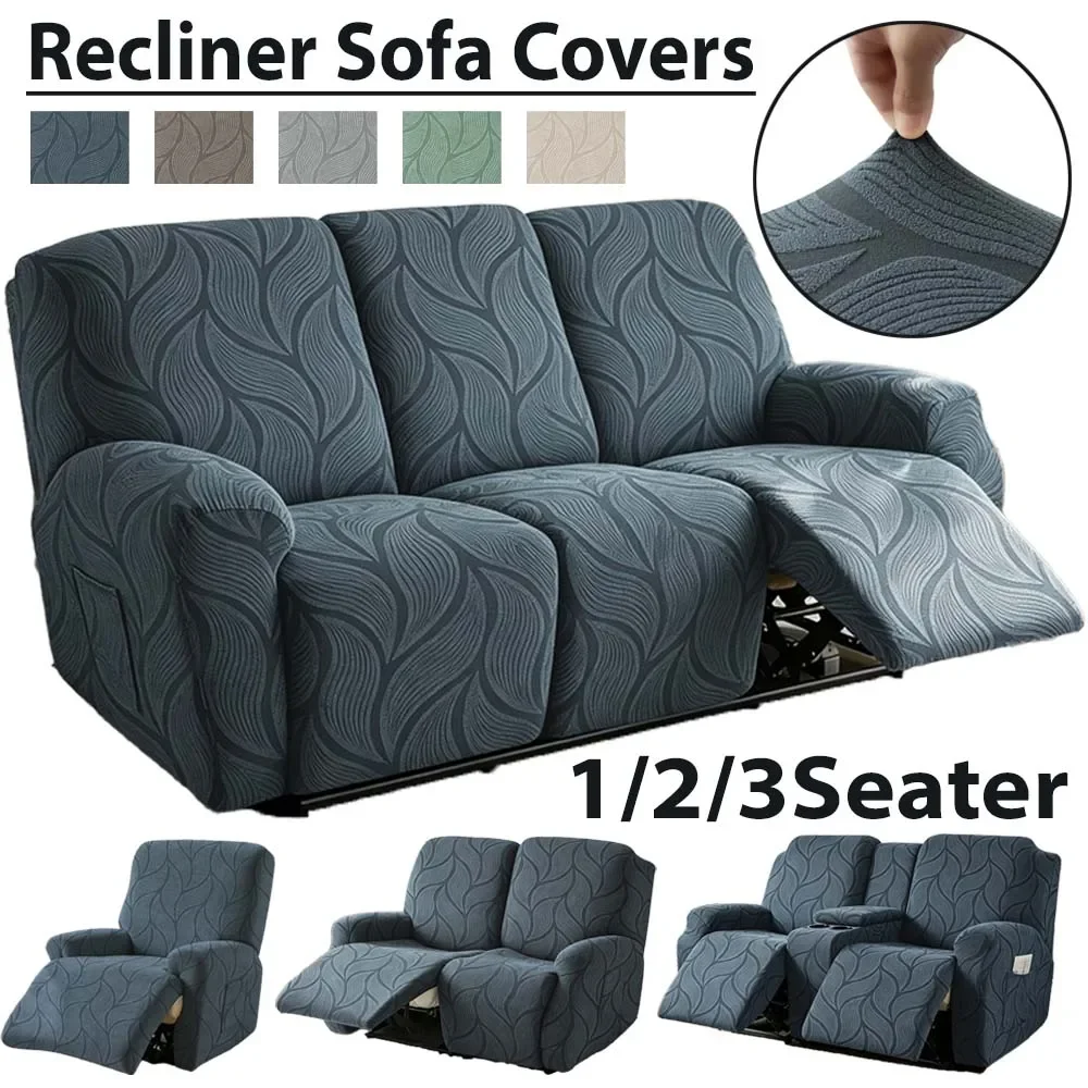 1/2/3 Seat Elastic Jacquard Split Recliner Sofa Cover Stretch Relax Armchair Cover Non-Slip Reclining Sofa Slipcover Living Room