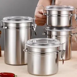 1Pcs Airtight Stainless Steel Canister Food Storage Holder Sealed Container S/M/L/XL 4inch/5inch Storage Bottles