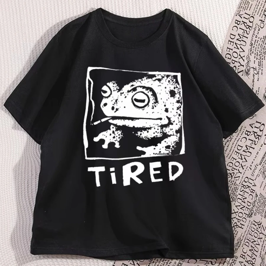 Tired Frog Funny Graphic T Shirts Men Women Casual Short Sleeve Printed Tshirt Crewneck Streetwear Graphic Tees Clothing