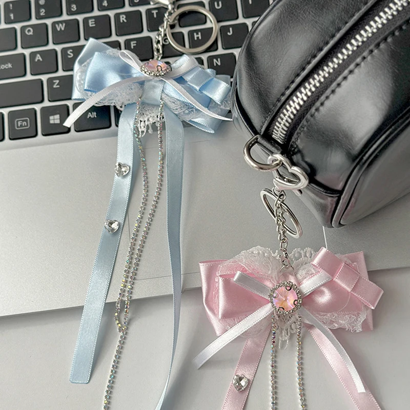 LLavero de lazo de encaje coreano Kawaii, llavero de cinta de lazo dulce, colgante de bolso femenino, encanto de mochila, regalos para mejores amigos