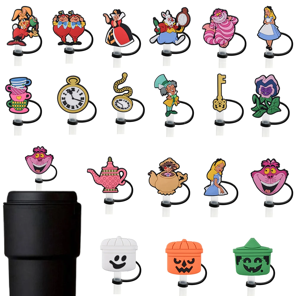 1-19 piezas de tapas de silicona de 10mm para pajitas, diseño de cuento de hadas, reutilizables, antipolvo, accesorios para vasos de vidrio