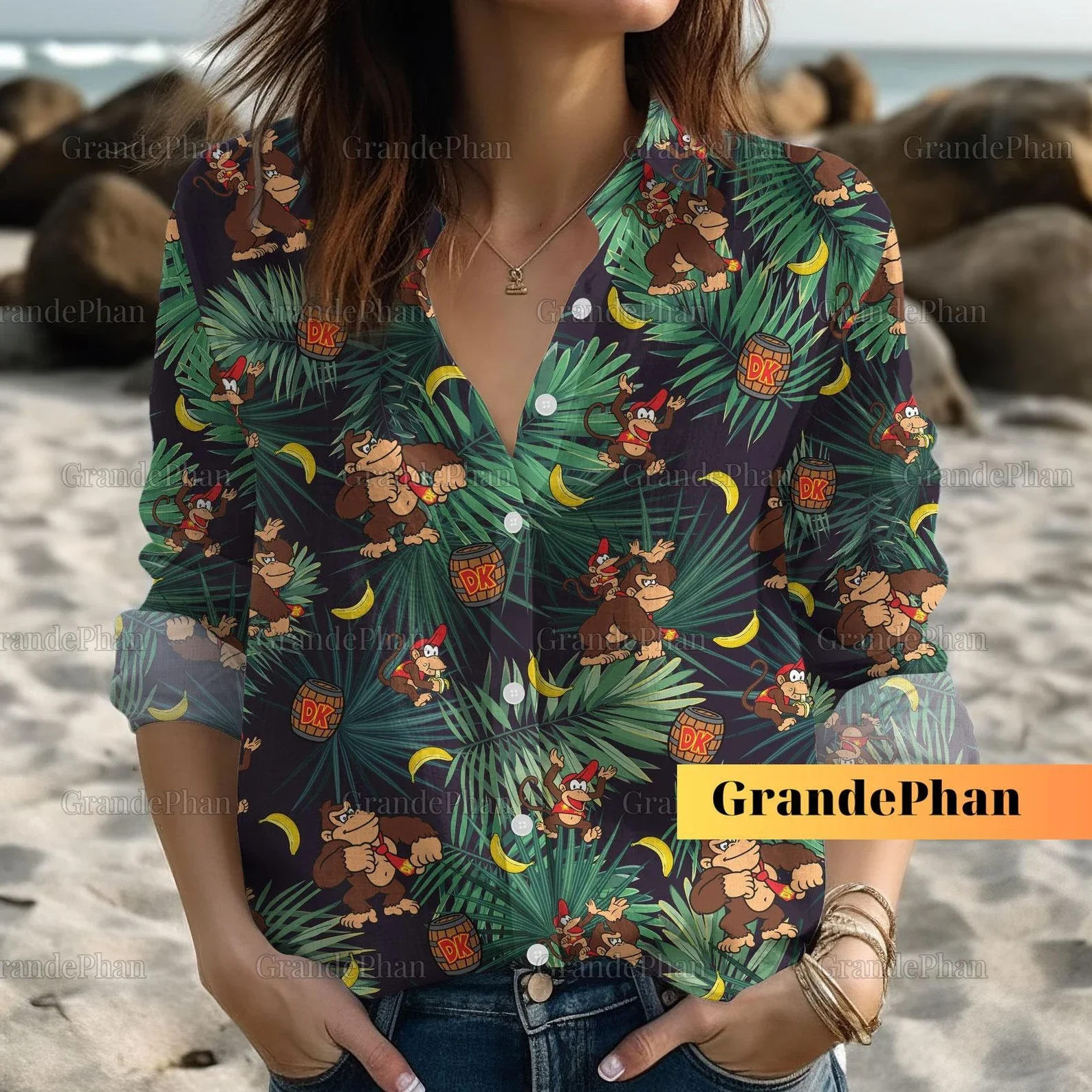 Женская блузка Super Mario Donkey Kong, повседневная рубашка на пуговицах с длинными рукавами, женская модная повседневная рубашка с 3d принтом, топы