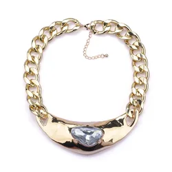 2024 New ZA Golden Maxi Metal Wide Chains Links Choker Necklace Women Statement Large Collar Punk Necklace With Crystal Jewelry