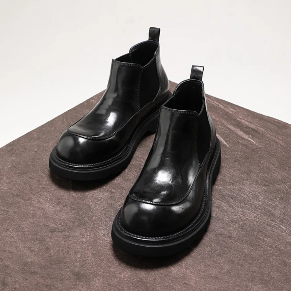 Genuine Leather high quality Mens Retro Boots Genuine Leather High Top Round Toe British Style Winter Warm Lined Casual Shoes