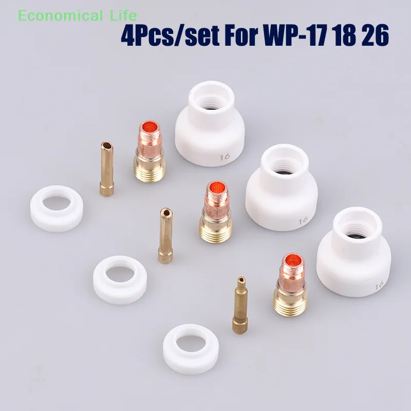 4Pcs TIG Welding 1.6/2.4/3.2mm White Ceramic Nozzle Alumina Cup Kit Torches WP17 18 26 Stubby Collets Body Gas Lens Set