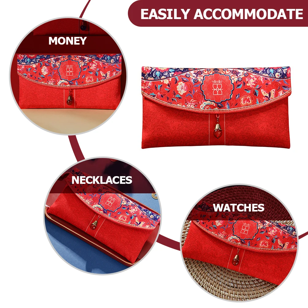 

1pc Vintage Chinese Style Red Envelope Wedding Cash Holder For Money Necklace Bracelet Watch Gift Bridal Shower Fabric