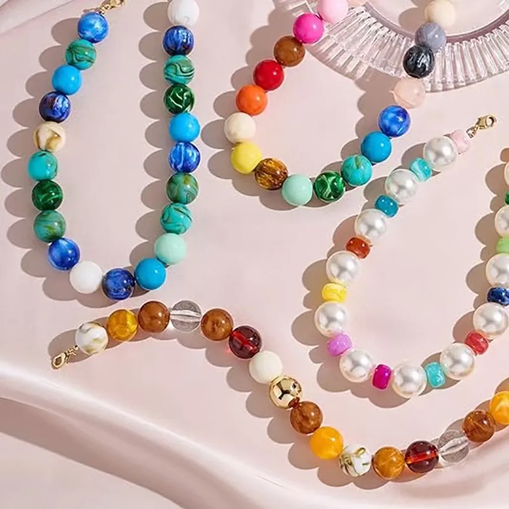 Multicolor Necklace Versatile Handmade Resin Necklace Round Bead Necklace Skin-Friendly Resin Beaded Choker For Date Shopping