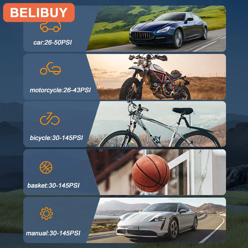 BELIBUY سيارة لاسلكية ضاغط الهواء مضخة هواء مضخة نفخ الإطارات الكهربائية للدراجات النارية دراجة قارب كرات الإطارات التلقائية نفخ