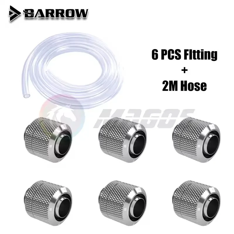 Barrow Soft Tube Fittings Kit 3/8''Thick 9.5*15.9mm/9.5*12.7mm For PC Water Cooling System,Black Silver White Gold