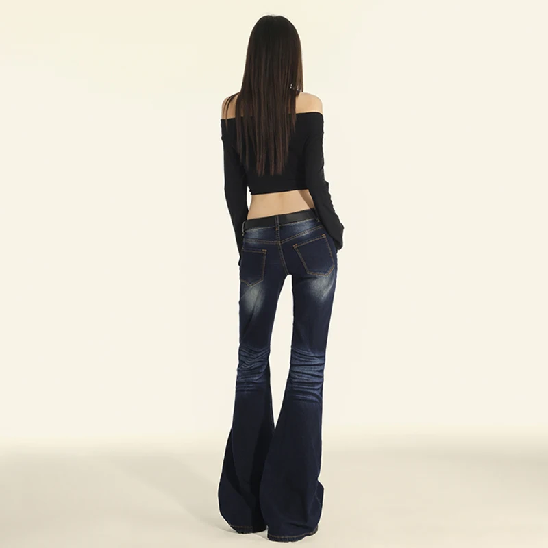 Kobiety Gyaru Japanese Harajuku Y2K Vintage Korean Fashion Flare Jeans Low Rise Denim Trumpet Pants Bell-Bottom Trousers Kpop New — zdjęcie 6