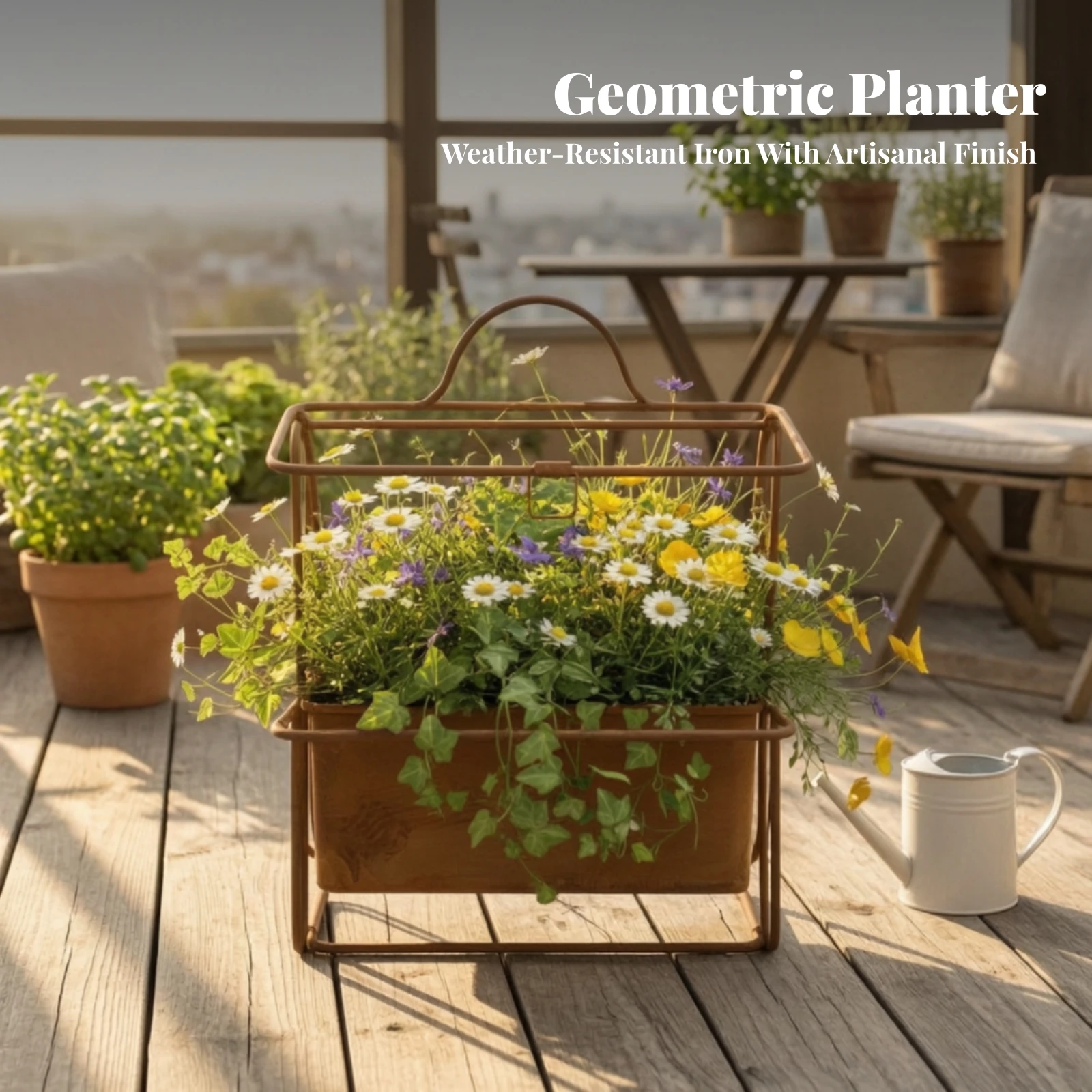 Geometric Planter with Handle Compact Schoolbag Shape Planter Decorative Flower Pots Modern Planters Unique for Gardeners