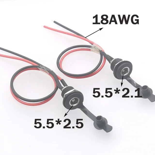 1szt Gniazdo zasilania DC żeńskie z kablem 18AWG Przewodowe gniazdo ładowania DC 5,5 * 2,1 5,5 * 2,5 mm Wysokoprądowe żeńskie złącze zasilania