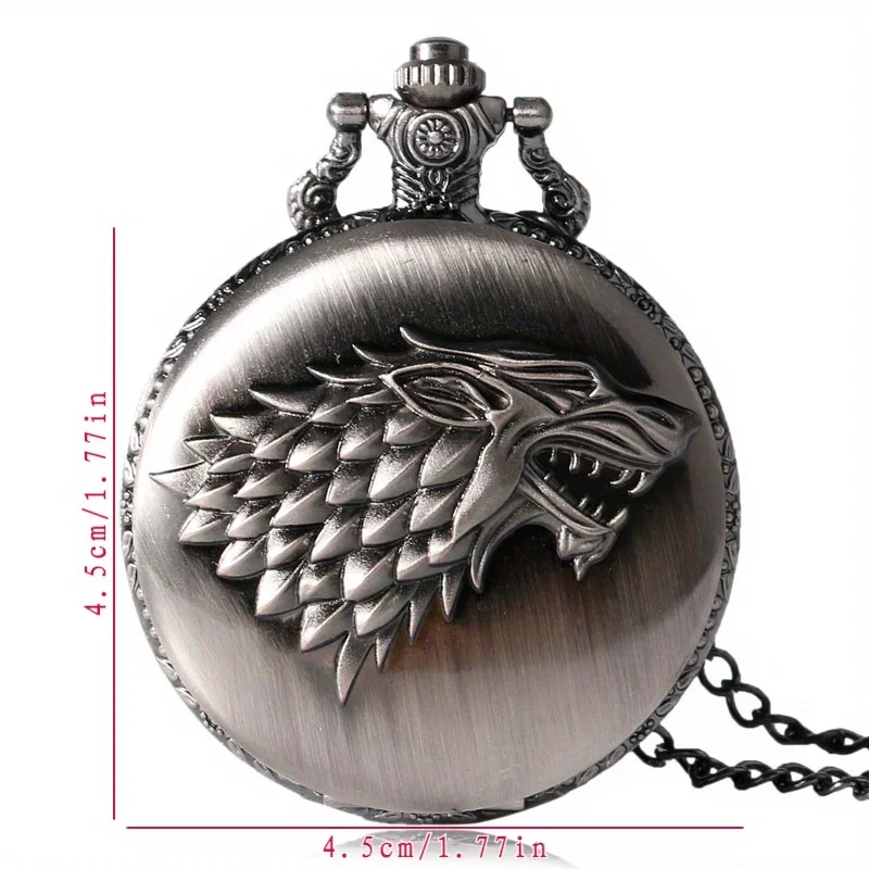 Vintage Style Engraved Wolf Animal Design Arabic Number Quartz Pocket Watch For Men Women Necklace Pendant Chain Collectable