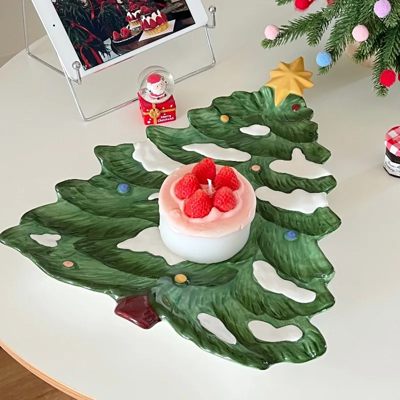 

Christmas Tree Ceramic Fruit Plates Elegant Serving Tray Festive Holiday Party Decor Unique Christmas Gift Idea for Friends