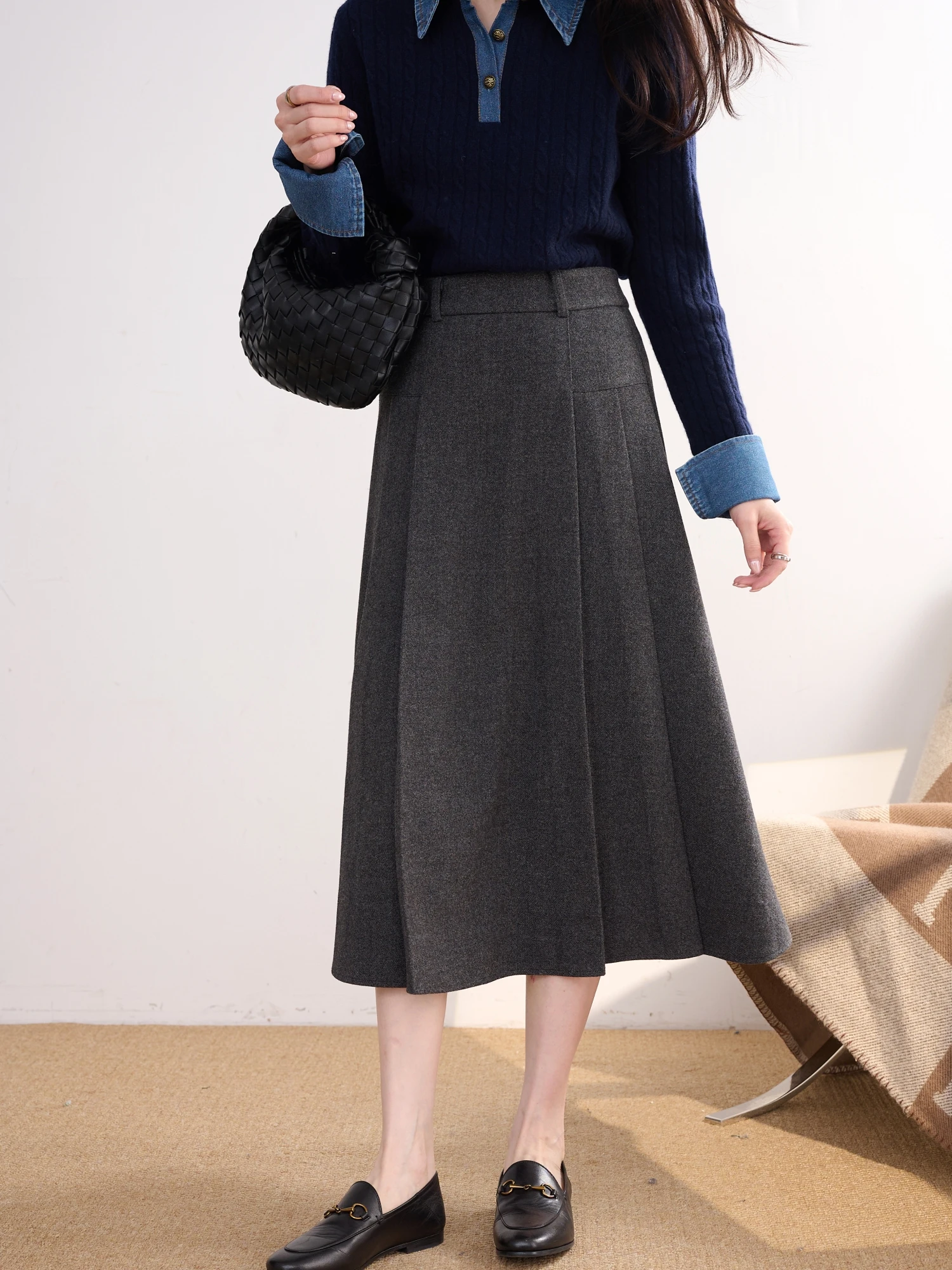 

Faionable Commuter JPOO Woolen Suit Skirt Ele Simple High Waist Polyester Blend Daily Wear Zipper Ba Skirt