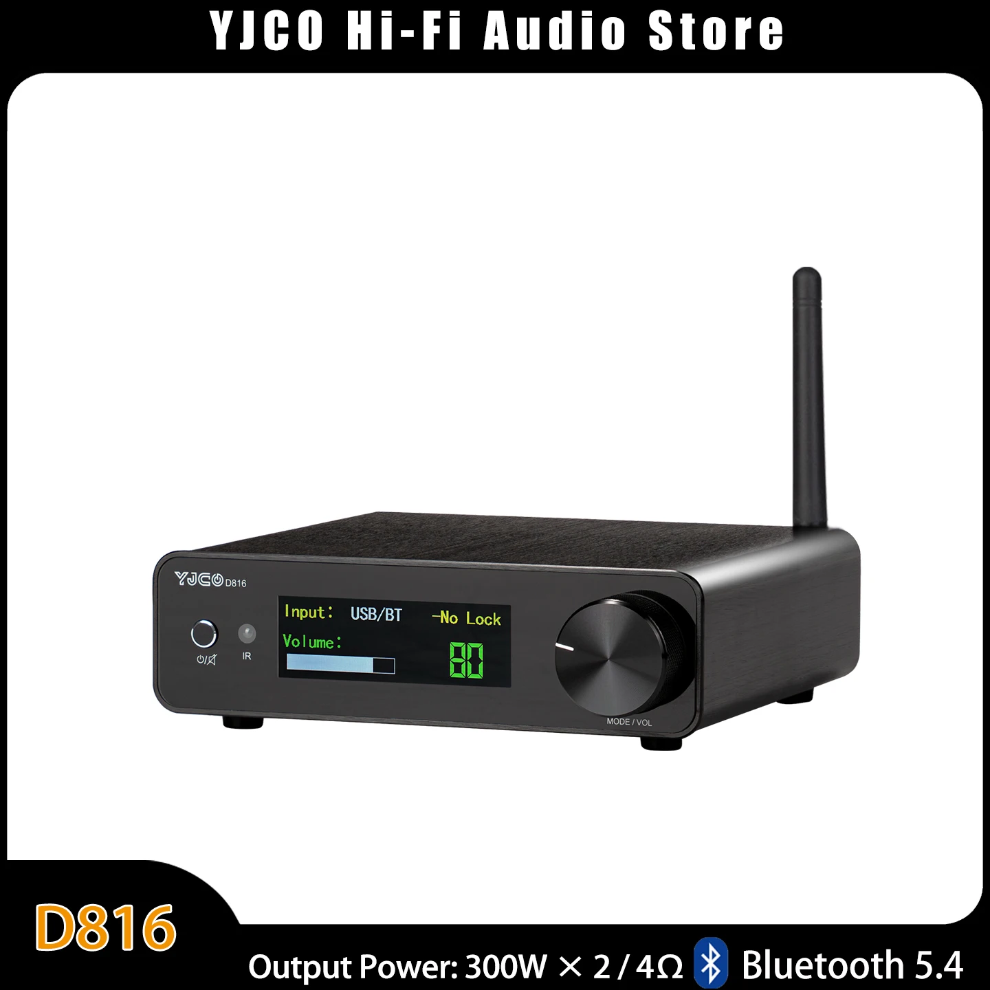 D816 300W*2 Power Amplifier HiFi Bluetooth 5.4 Stereo Receiver with GaN Chip ACM8816 for Speakers Home Theater Living Room