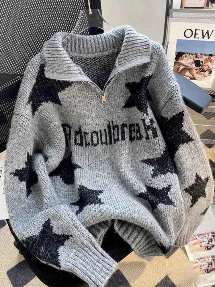 

Jmprs Stars Vintage Women Sweaters Y2K Streetwear Long Sleeve Loose Knitted Jumper American Casual Harajuku Letter New Pullovers