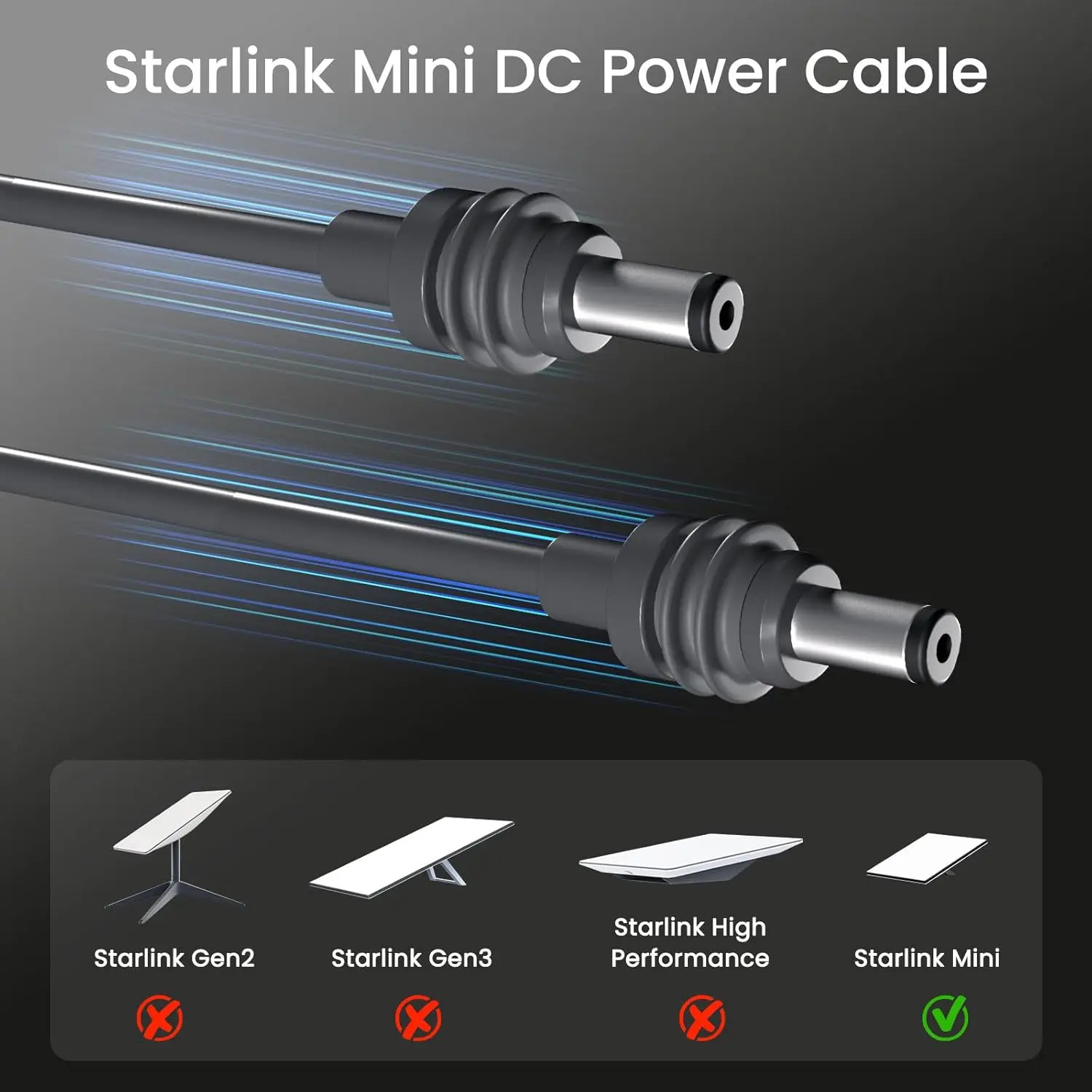 For Starlink Mini DC 10M/32.8FT 5M/16.4FT 2M/6.5FT Power Cable Replacement Cable Waterproof Outdoor