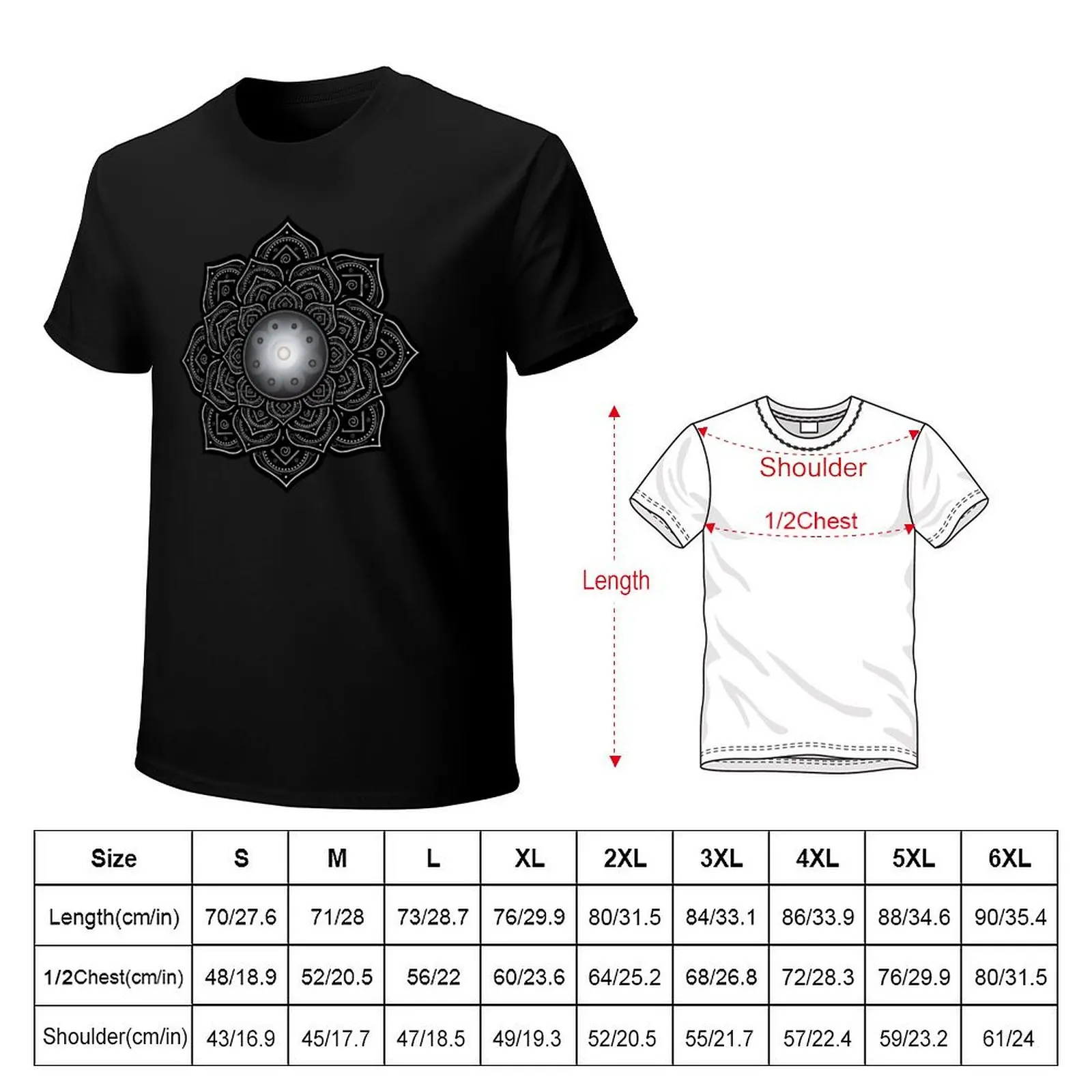 Mandala Handpan Pantam T-Shirt Soft Casual Short Sleeve Cotton Tee