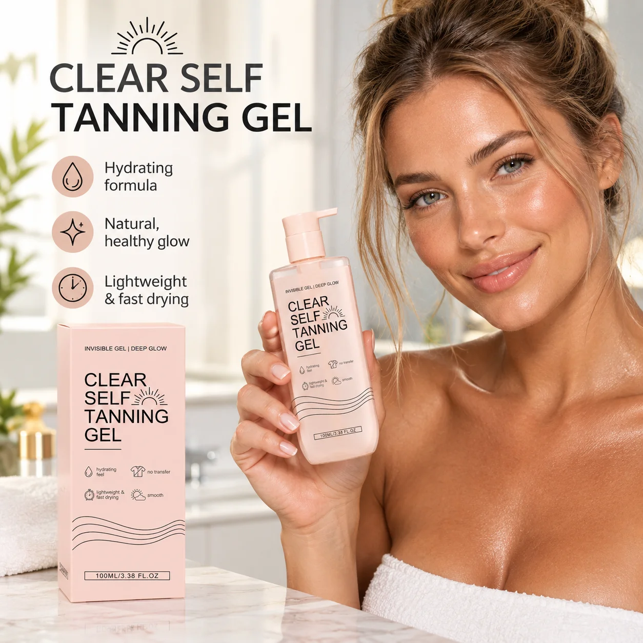 Clear Self Tanning Gel Hydrating Self Tanner for Body Lightweight Fast Dry Natural Sunless Tan Enhancer Body Self Tanner 100ml