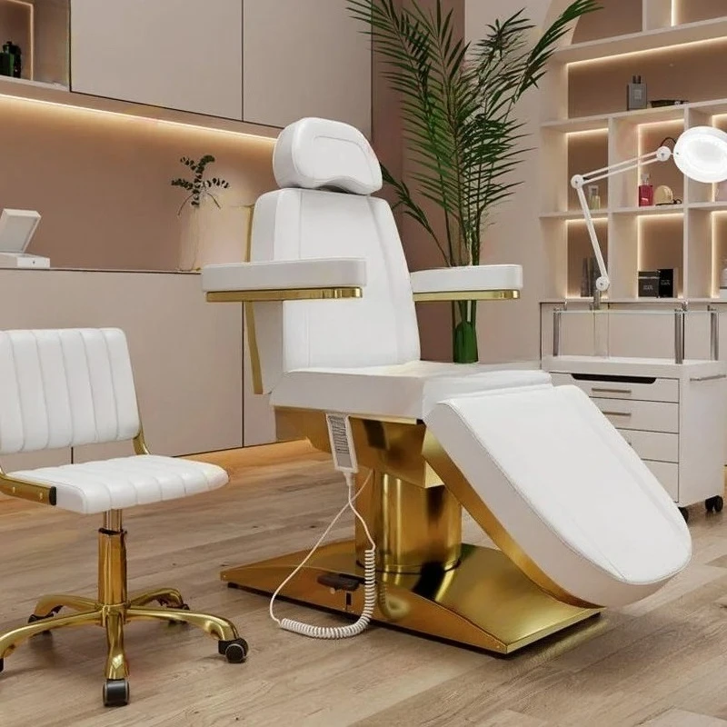 Electric Adjustable Beauty Spa Bed, Hydraulic Facial Massage Chair, Multi-Functional Foldable Esthetician Bed for Salon Studio