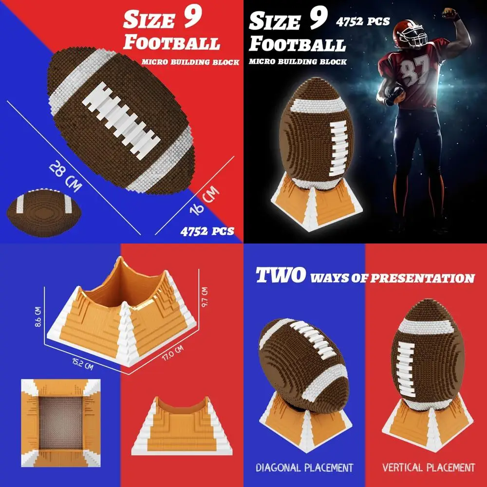 Conjunto de microblocos para estádio de futebol de 9 tamanhos (4752 peças): modelo em escala 1:1 para colecionadores e crianças