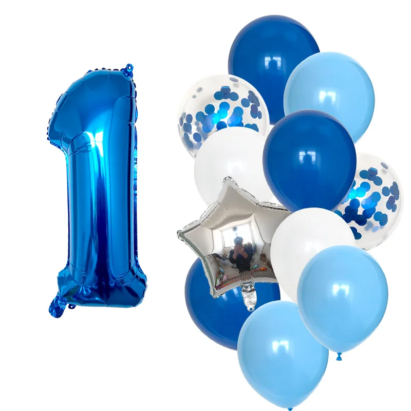 12 Pcs Blue 30 Inch Number Foil White Latex Balloon Happy Birthday Party Decorations Kids Boy Baby 1 2 3 4 5 6 7 8 9 Year Old