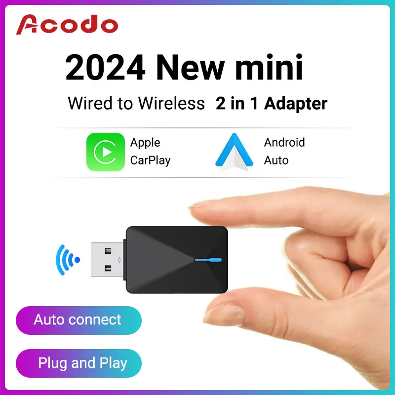 Acodo New Wired to wireless 2in1 CarPlay Dongle Android Auto Adapter Smart Mini Box WiFi Fast Plug And Play Connect Universal