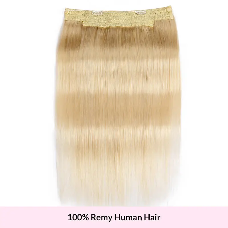 Human Hair Extensions Clip In Hair Long Straight Fish Line With Clip One Piece Halo Hair Extensions Remy Human Hair Blonde Color - view 2