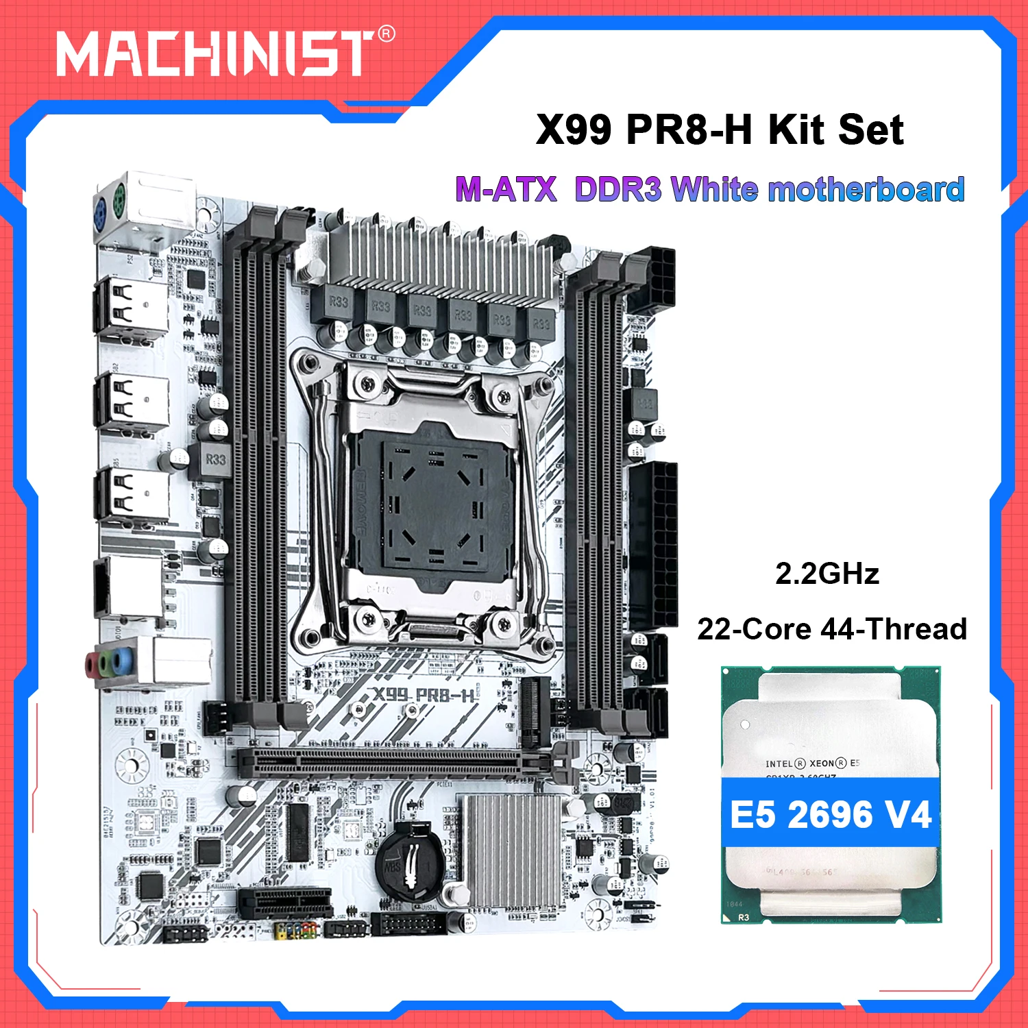 MACHINIST X99 PR8-H Combo carte mère Intel Xeon E5 2686 V4 ou E5 2696 V4 CPU LGA 2011-3, prise en charge de la RAM DDR3 NVME M.2