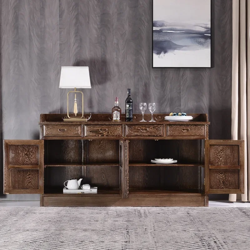 Wooden dining side cabinet Solid wood Chinese antique cupboard Storage cabinet Four-door tea