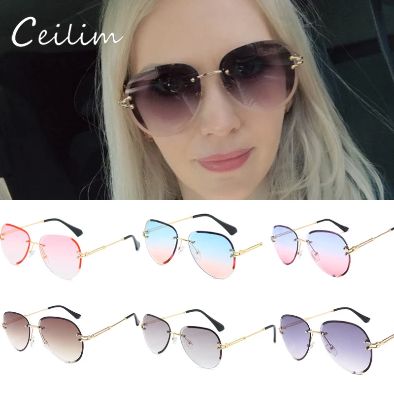 

Vintage Fashion Sunglasses Rimless Frameless Oval Shades Gradient UV400 Summer Traveling Sun Glasses for Women Dropshipping 2024