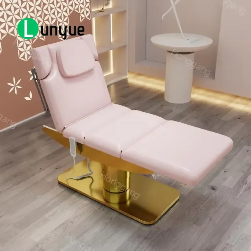 Luxury Modern Pink Electric Massage Bed Curved Beauty Facial Wash Eyelash Extension Table For Cosmetics Spa Treatment