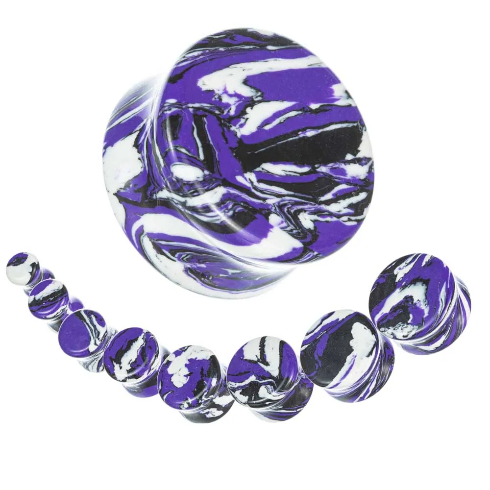 1 زوج أبيض أسود أرجواني مزيج اللون حجر الأذن مقاييس السرج الأذن المقابس مزدوجة متوهج اللحم الأنفاق ثقب المجوهرات #2