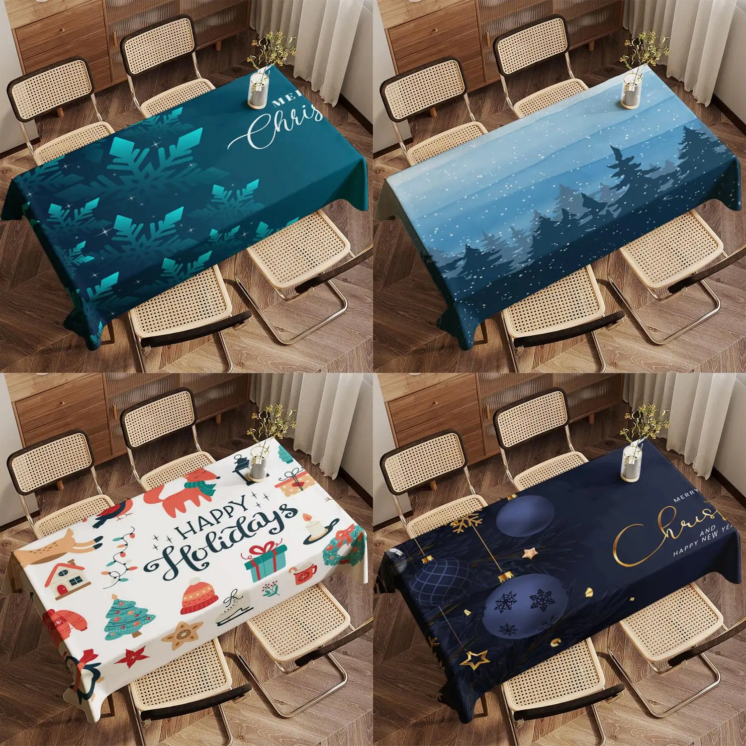 Christmas-themed Digital Print Restaurant Kitchen Tablecloth Living Room Home Decoration Rectangular Party Decoration