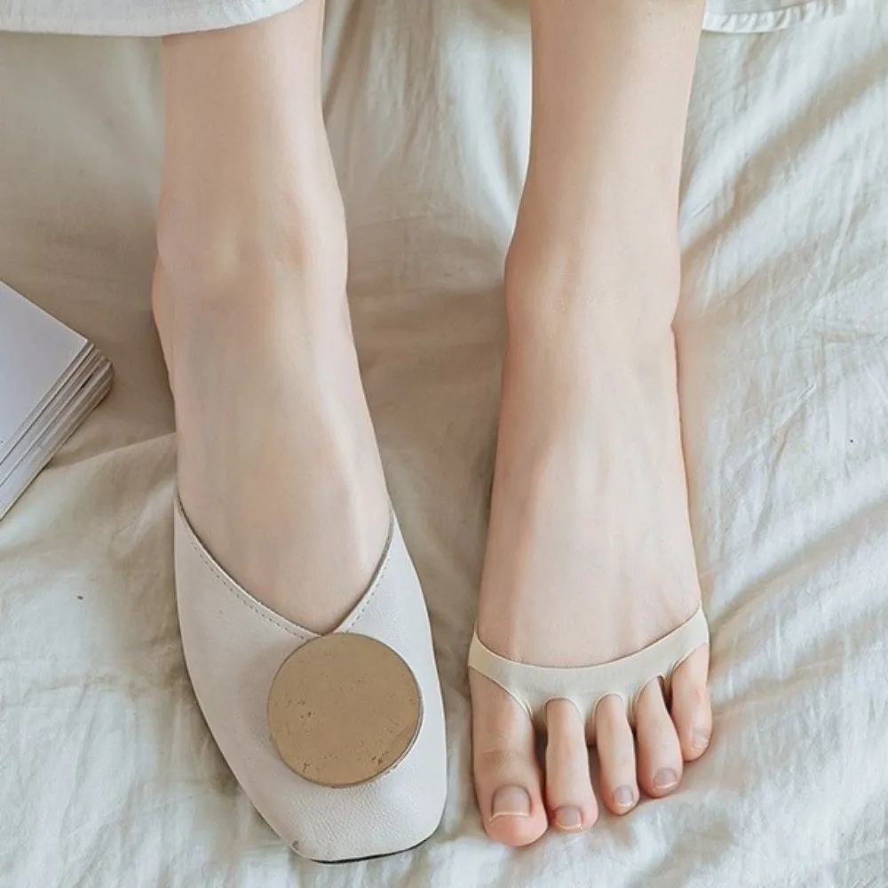 Anti-slip Invisible Forefoot Pad Ice Silk Five Toes Half Size Forefoot Cushion Insoles Breathable Half Foot Socks for High Heels