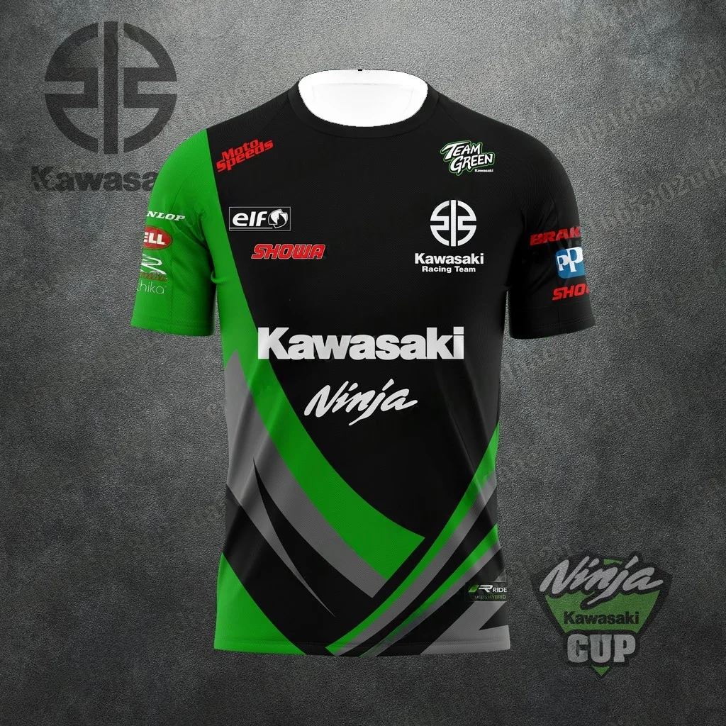 

Мужская футболка Kawasaki, мотоциклетная футболка, футболка для верховой езды, солнцезащитный крем, быстросохнущая, впитывающая пот, футболка с 3d принтом, летняя футболка