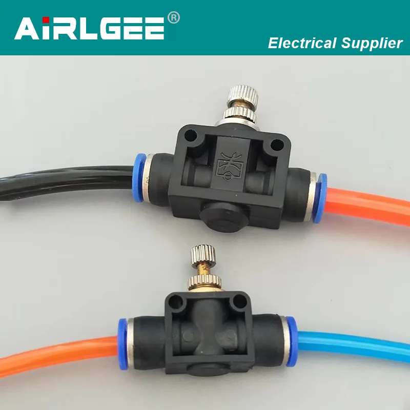 1PCS Pneumatic Throttle valve SA-4 6 8 10 12mm 2 Way Adjustment Air Flow Speed Control Valve Joiner Push In Quick Fitting