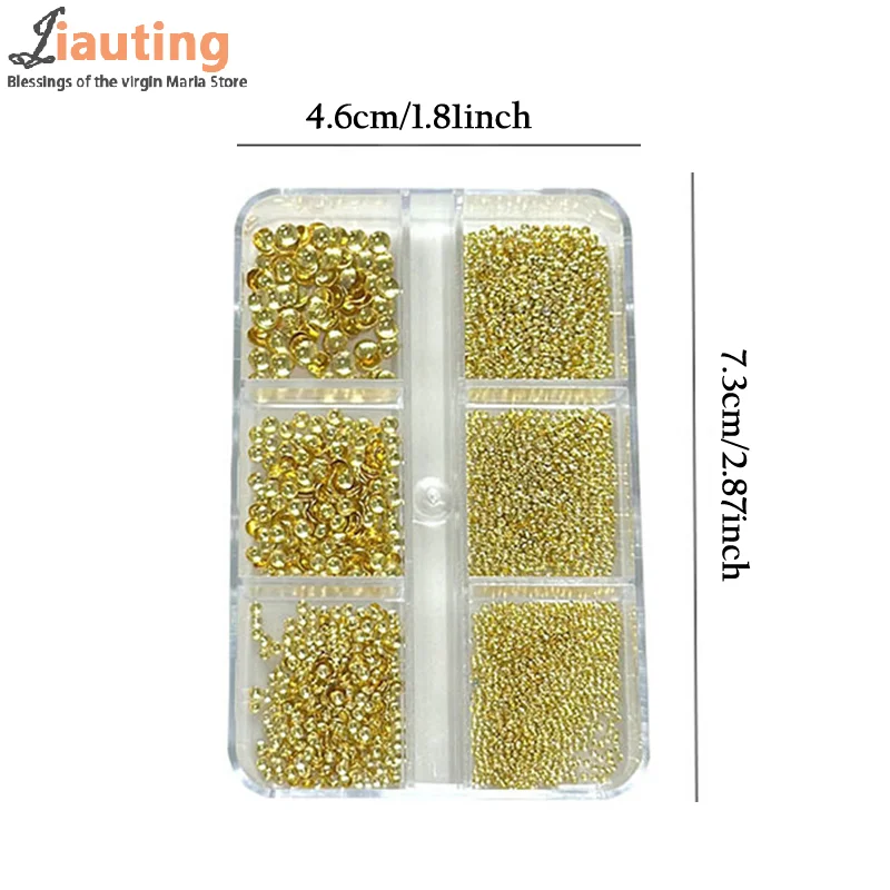 6 Grid/box Gold Silver Half Round Rivets Nail Charms 0.8-3mm Flat Back Round Metal Nail Bead Micro Ball Manicure Bead