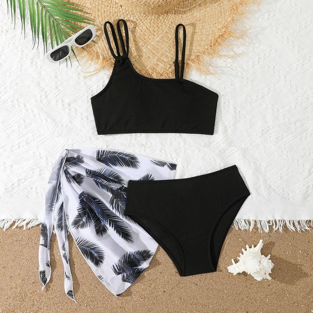 

Children Girls Bikini Swimsuit 3PCS Set Beach Shorts Swimming Suit For Girls Baby Swimwear Bating Suit For 8 9 10 11 12 Years