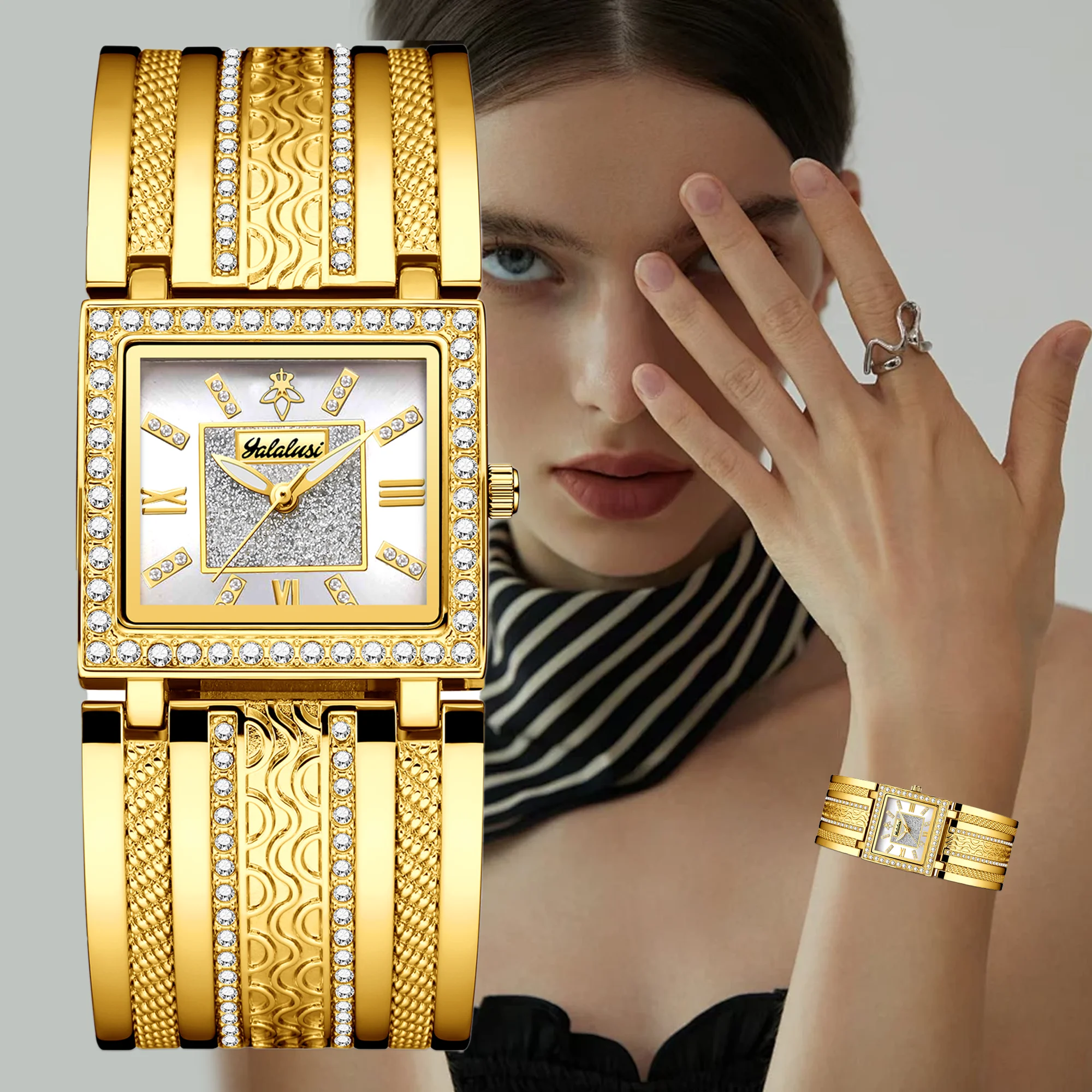 

YaLaLuSi Fashion Women Men Waterproof Sports Watch Gold Engraved Crystal Diamonds Luxury Style Gift Box Free Shipping