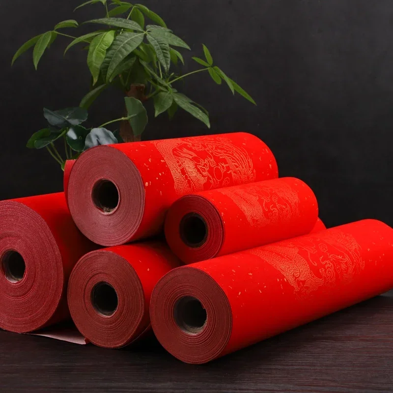 Red Rice Paper Rolling Chinese Spring Festival Couplets Calligraphy Brush Pen Writing Papier Half Ripe Xuan Paper Papel China