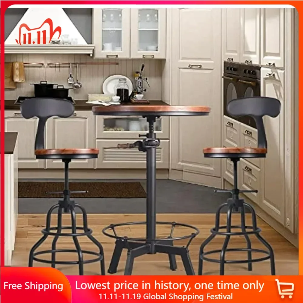 

3-Piece Crank Handle Bar Table,(33.5"-39.4") & 2 Backrests Stools (20"-27") Set,Swivel Top, Height Adjustable,bar Tables