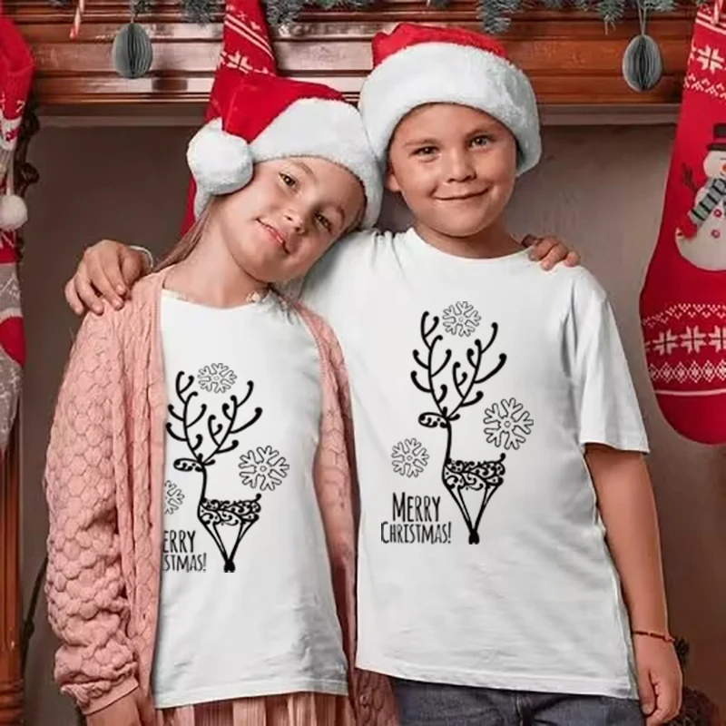 2024 Christmas Pajamas Family Short Sleeve Mother Kids Christmas Elk Print Family Matching Outfits Father And Child Clothes